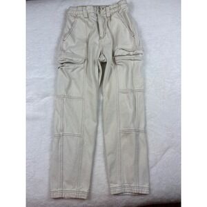 PacSun Elastic Waist Cargo Pants Cream Off-White Contrast Stitch Utility Small